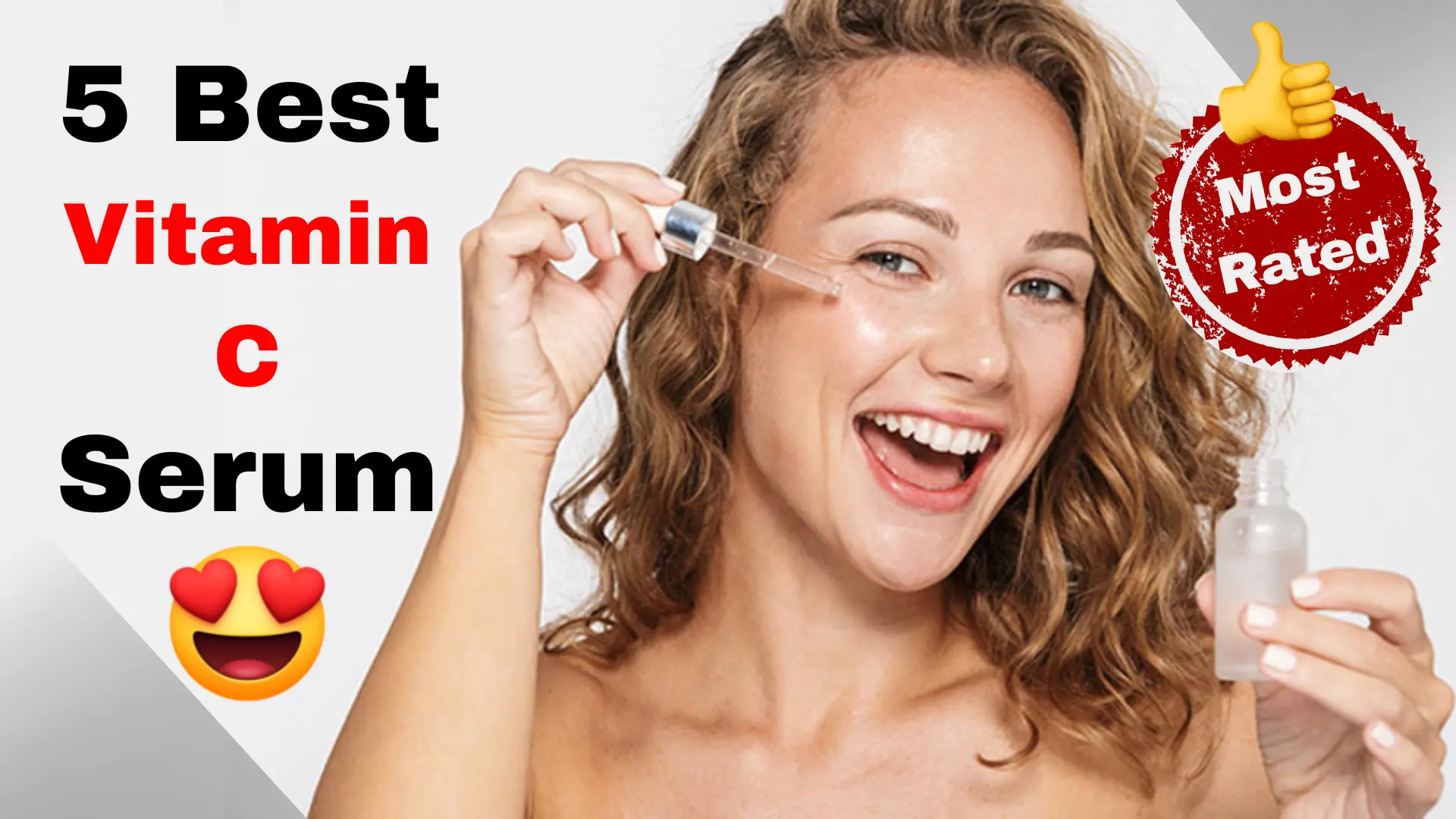 smiling girl face with vitamin c serum